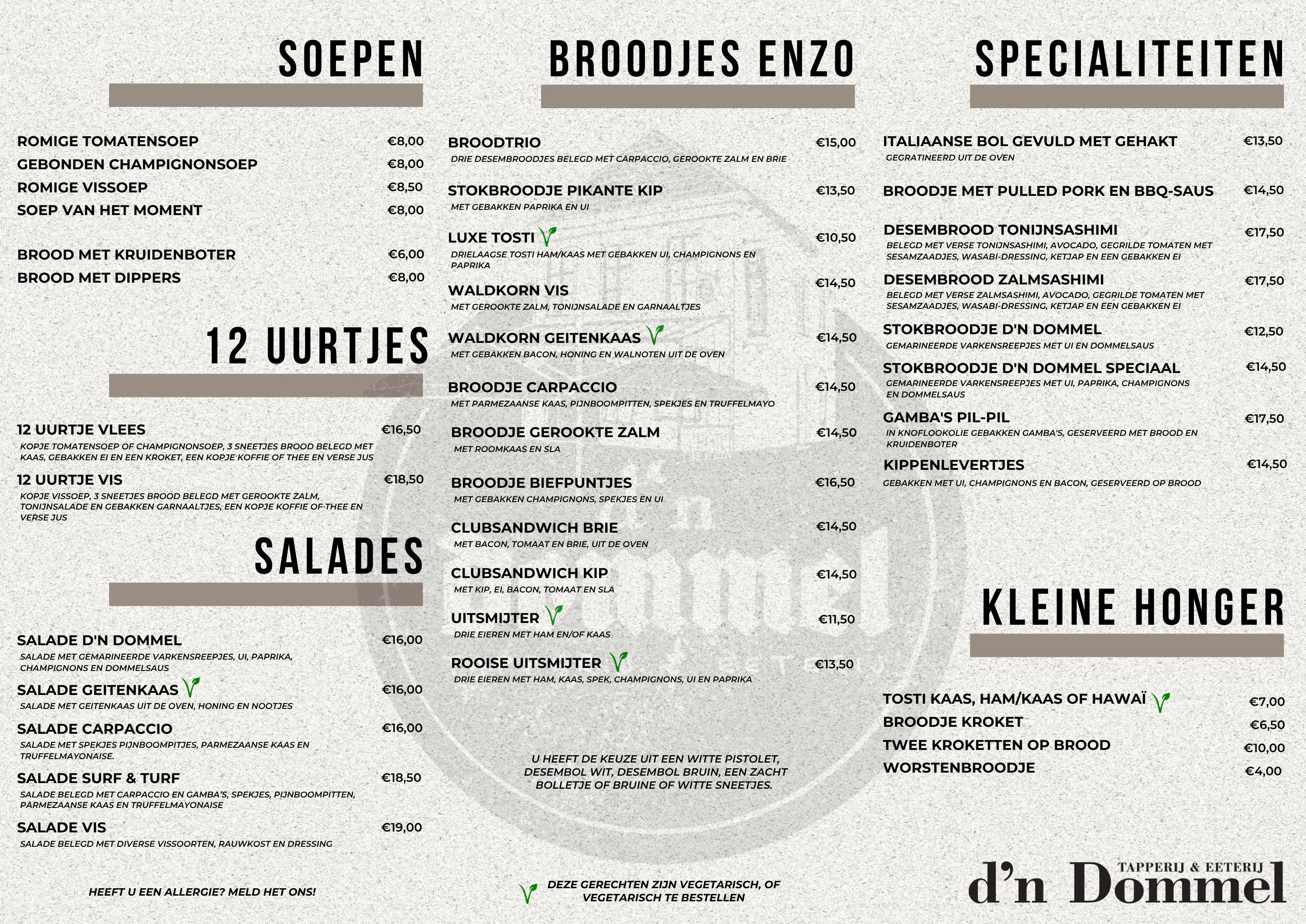Lunchkaart D'n Dommel